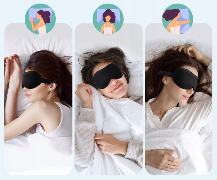 OPASKA NA OCZY DO SPANIA MASKA 3D REGULOWANA LEKKA 100% ZACIEMNIENIA CZARNA