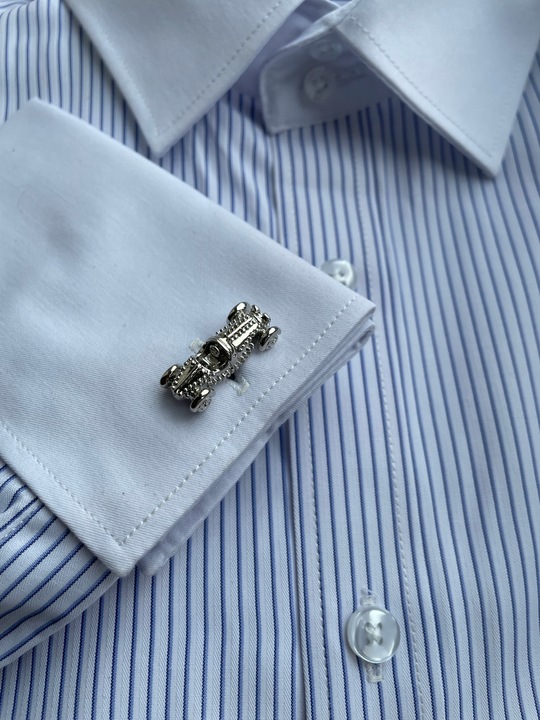 Spinki do mankietów EXC Bolid Wyścigówka Formuła 1 Gokart Srebrna Strzała