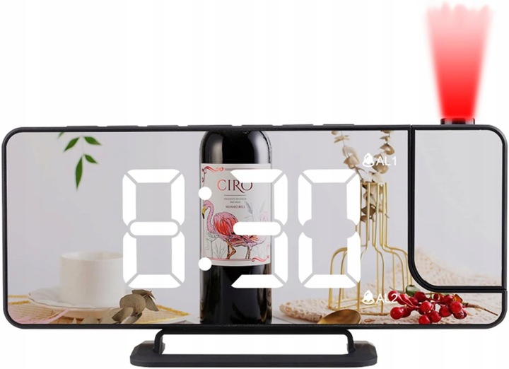 BUDZIK ZEGAR ELEKTRONICZNY GŁOŚNY Z PROJEKTOREM LED STOJĄCY CYFROWY DATA