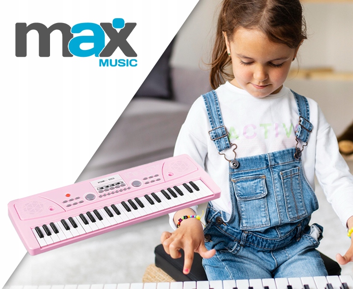 Keyboard dla dziewczynki 49 klawiszy akumulator/ mikrofon KD49P Max różowy