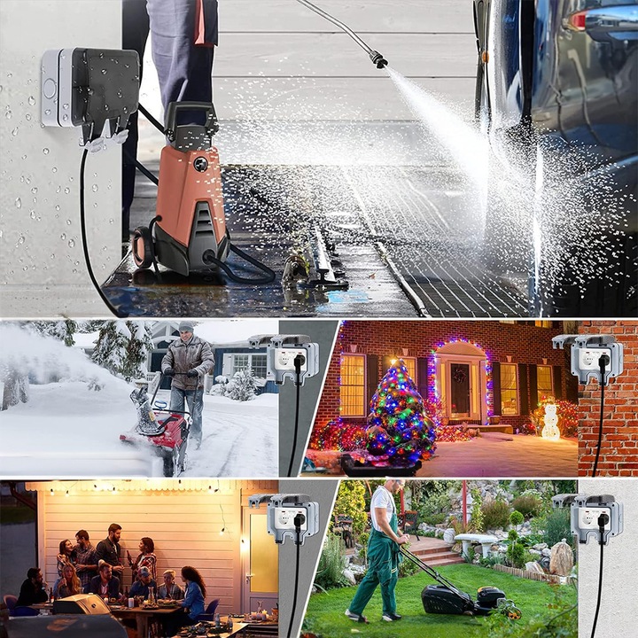 PODWÓJNE GNIAZDKO IP66 OGRODOWE ZEWNĘTRZNE WODOSZCZELNE GNIAZDO 230V