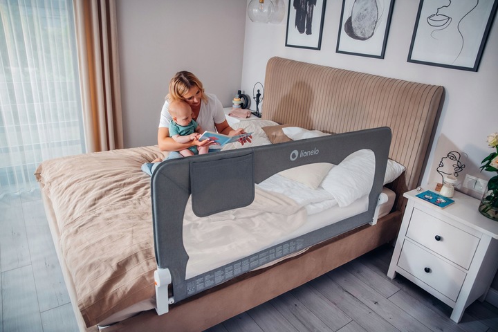 Barierka BRAMKA ZABEZPIECZAJĄCA do łóżka WYSOKA 150x66cm BEŻ Lionelo