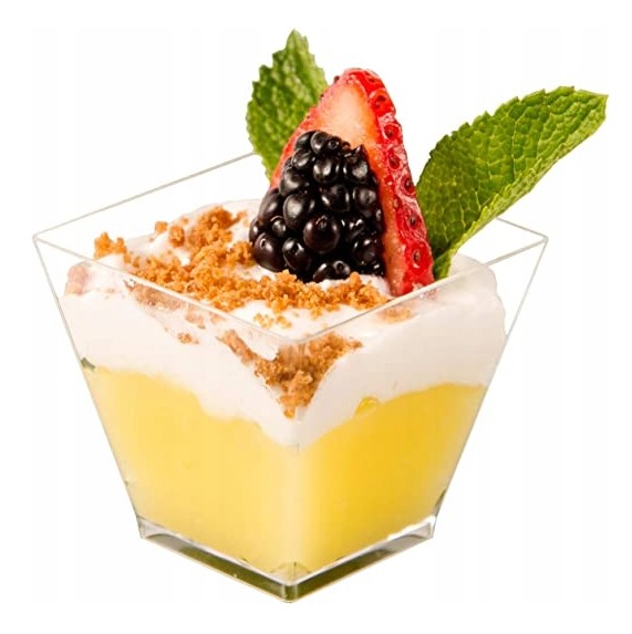 POJEMNIKI PUCHARKI KWADRATOWE DO DESERÓW KUBKI SŁODKI STÓŁ BUFET 60ML