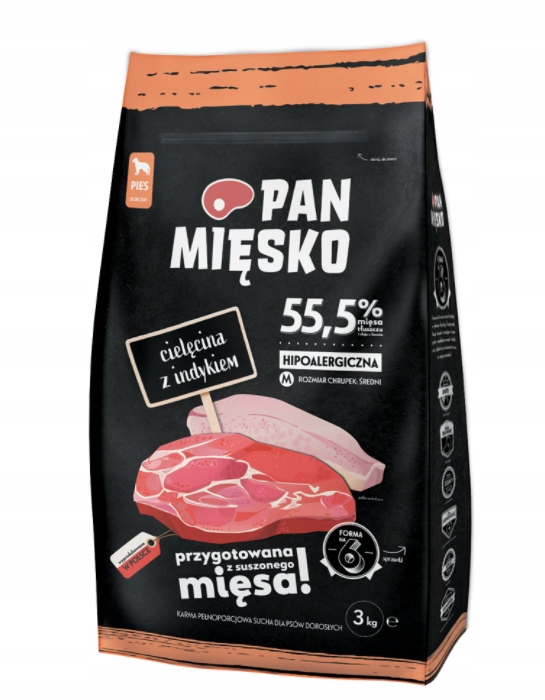 PAN MIĘSKO KARMA SUCHA CIELĘCINA Z INDYKIEM 3KG