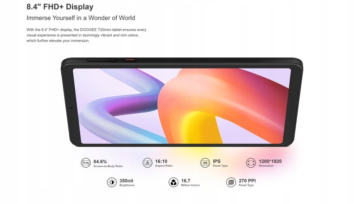 DOOGEE T20MINI Tablet 9GB/128GB 8.4" 2K WIFI OTG 5060 mAh 4G LTE Android 13