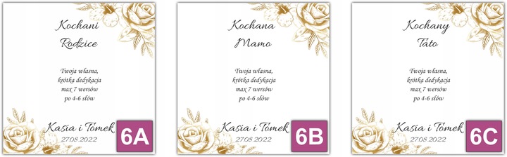 Podziękowania dla Rodziców Dziadków Chrzestnych na ślub wesele