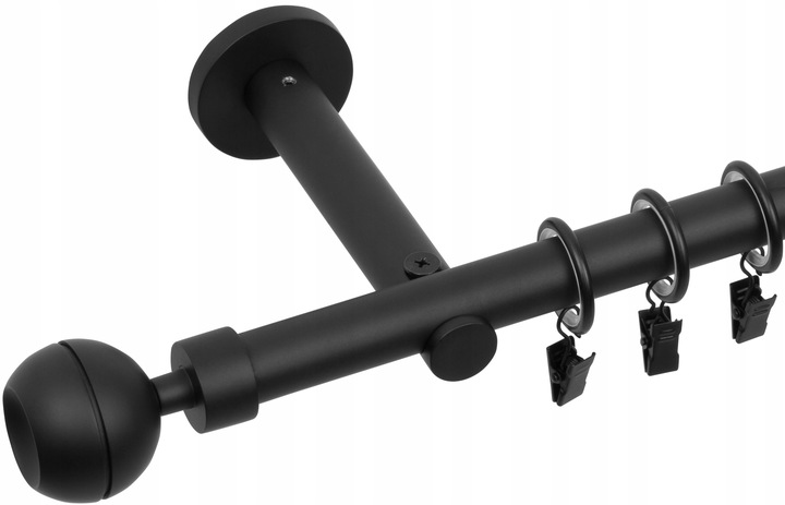 KARNISZ POJEDYNCZY 200 CM 19 MM CZARNY MAT BIAŁY MAT WYBÓR ZAKOŃCZEŃ RENA