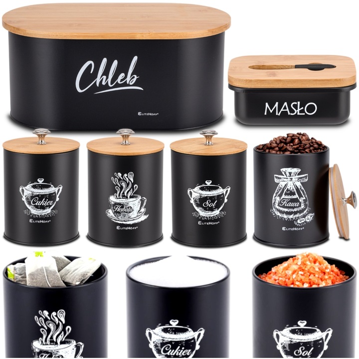 CHLEBAK POJEMNIKI MASELNICZKA DESKA BAMBUSOWY NA PRZYPRAWY CHLEB NOŻYK