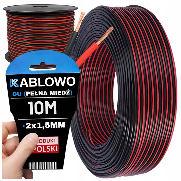 KABEL GŁOŚNIKOWY PRZEWÓD DWUŻYŁOWY AUDIO HQ OFC CU 2x1,5MM KABLOWO 10M