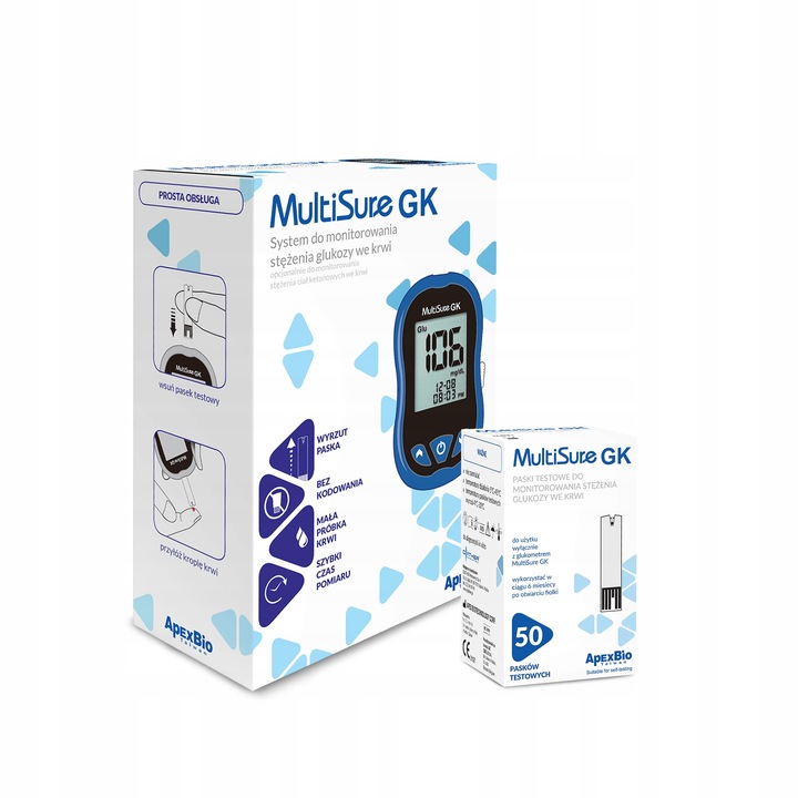 Ketometr Glukometr 2w1 Multisure GK pomiar glukozy ketonów + paski glukoza