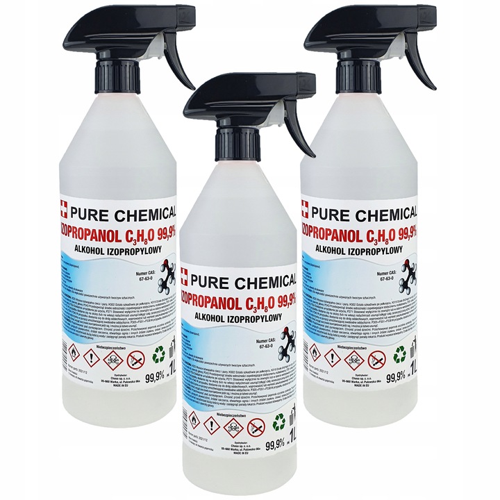 ALKOHOL IZOPROPYLOWY IZOPROPANOL IPA CZSTY 99,9% DO ODTŁUSZCZANIA 3x