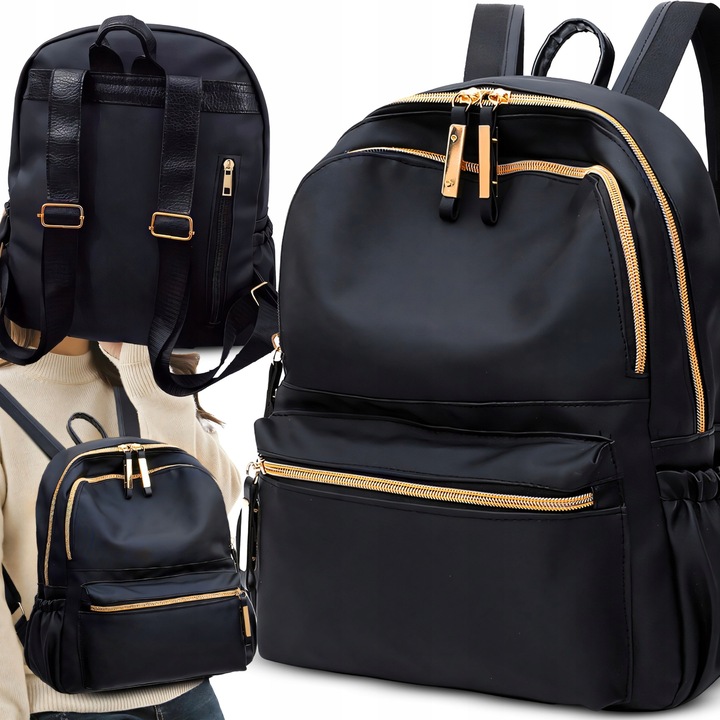 PLECAK DAMSKI MIEJSKI CZARNY POJEMNY DAMSKA TORBA NA RAMIĘ DO PRACY SZKOŁY