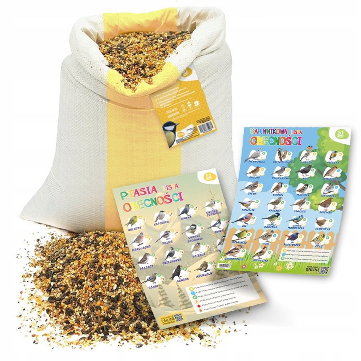 KARMA DLA PTAKÓW 20kg ZE SŁONECZNIK DROBNE ZIARNO DO KARMNIK + PLAKAT