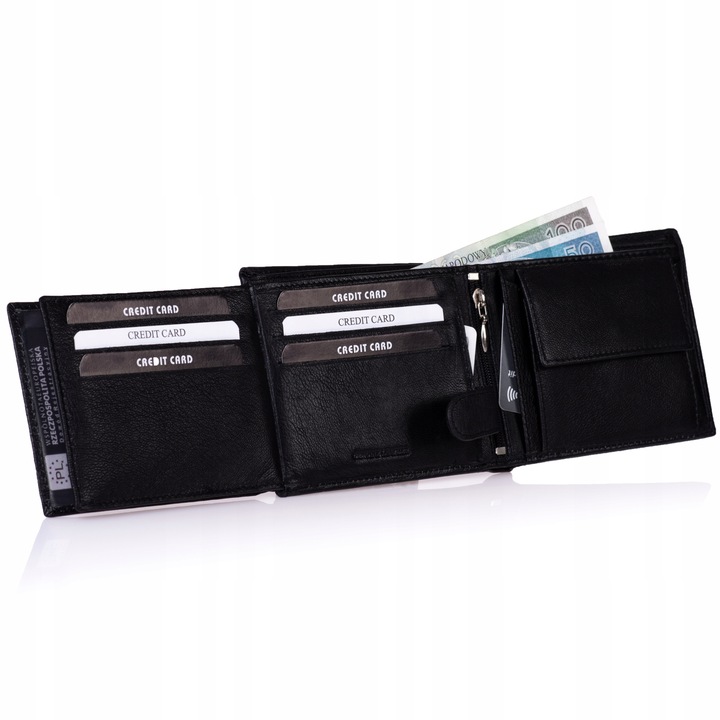 SEPHER Portfel Skórzany męski CZARNY piozomy SKÓRA