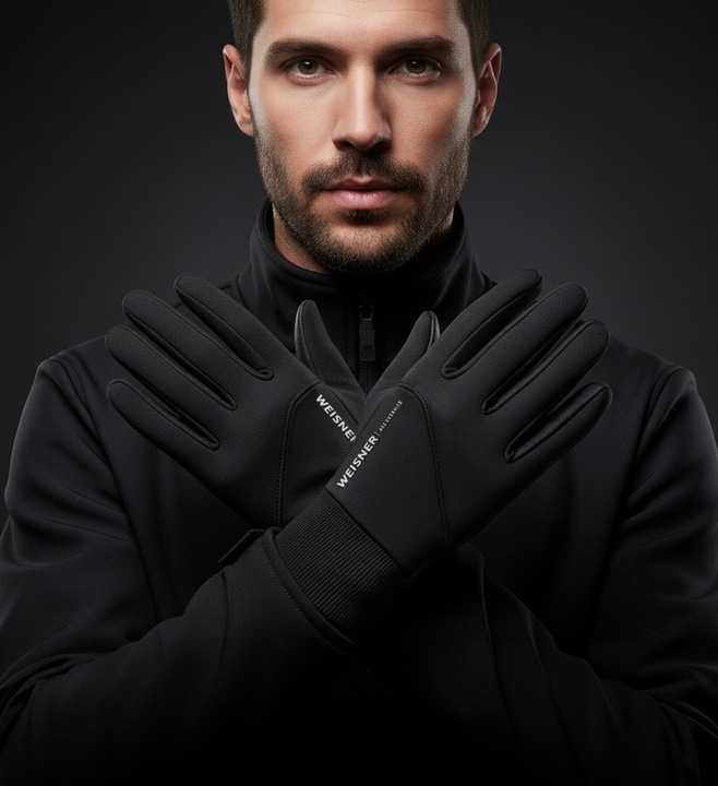 WEISNER GO | RĘKAWICZKI CZARNE MĘSKIE ZIMOWE SAMOCHODOWE ROWEROWE