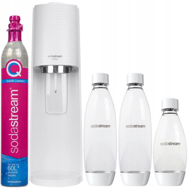 SATURATOR DO WODY SODASTREAM TERRA BIAŁY 3 BUTELKI + 3 SYROPY +