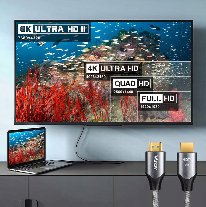 KABEL HDMI 2.1 8K PRZEWÓD ULTRA HIGH SPEED 48Gbps eARC FHD 240Hz VAYOX
