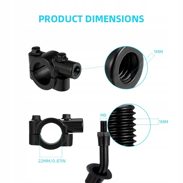 LUSTERKA DO SKUTERA MOTOCYKLA QUADA ATV UNIWERSALNE M8 M10 OBEJMY REDUKCJE