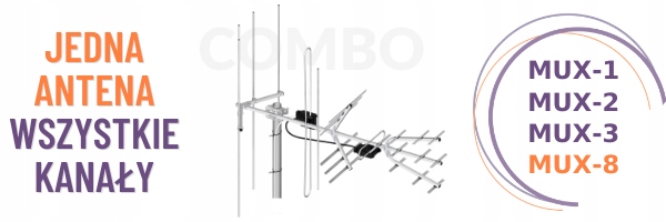 Antena TV UHF VHF Tri Digit Combo H/V DVB-T2 LNA-169 38dBi MUX-8 Dipol