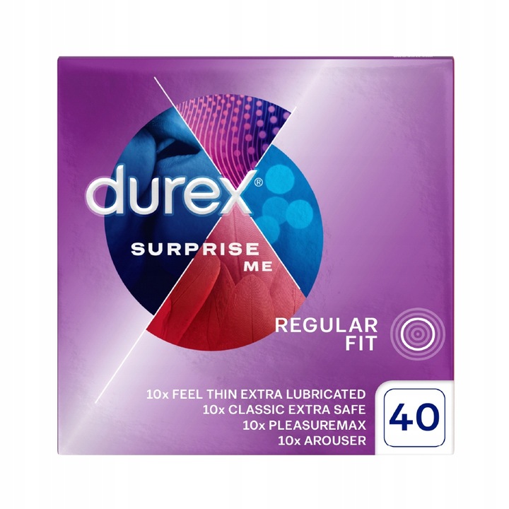 Prezerwatywy potęgujące orgazm DUREX SURPRISE ME 4 rodzaje wypustki 40 szt.