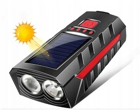 Lampa Rowerowa Lampka Solarna Na Kierownicę USB Zestaw Przód + Tył LED