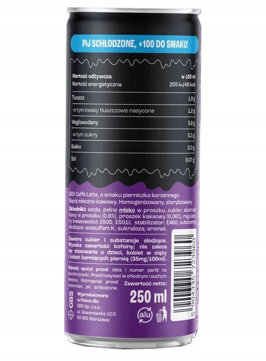 GBS Caffe Latte smak PIERNICZKA KORZENNEGO 24x250 napój kawowy ZGRZEWKA
