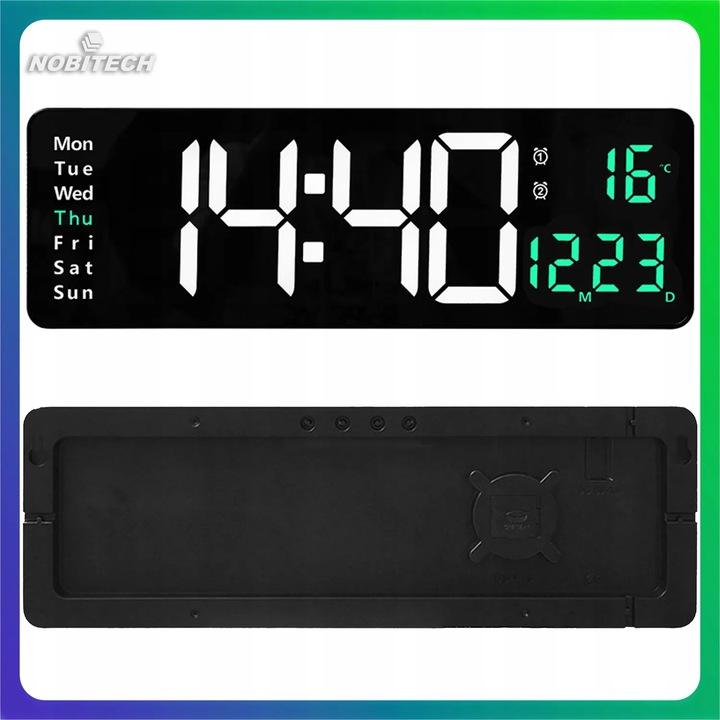 ZEGAR ŚCIENNY ELEKTRONICZNY BUDZIK CYFROWY DUŻY PILOT 10 POZIOMÓW