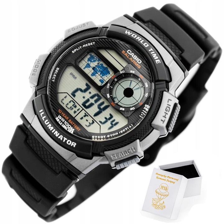 ZEGAREK DZIECIĘCY CASIO DLA CHŁOPCA NA KOMUNIĘ alarm data +BOX +TOREBKA