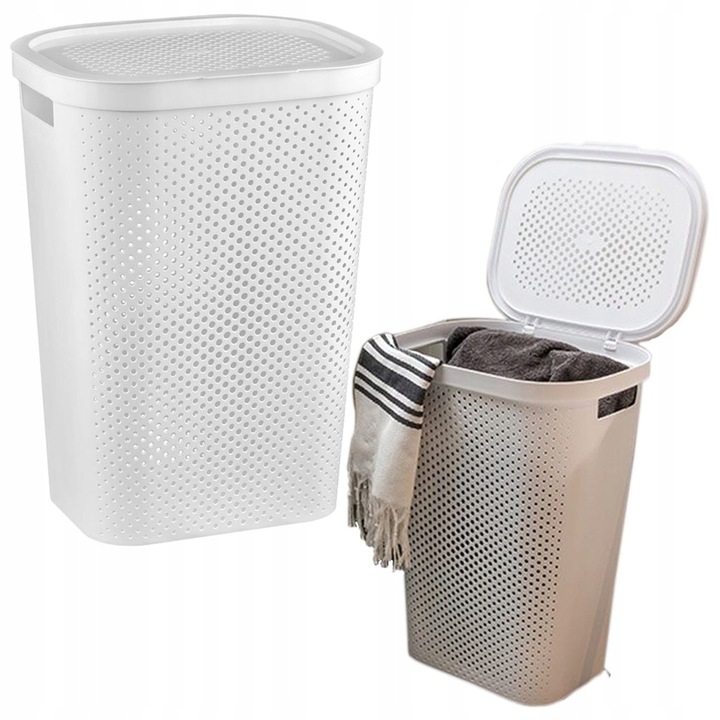 Kosz na Pranie Pojemnik Kufer na Bieliznę CURVER Ażurowy Biały Plastikowy