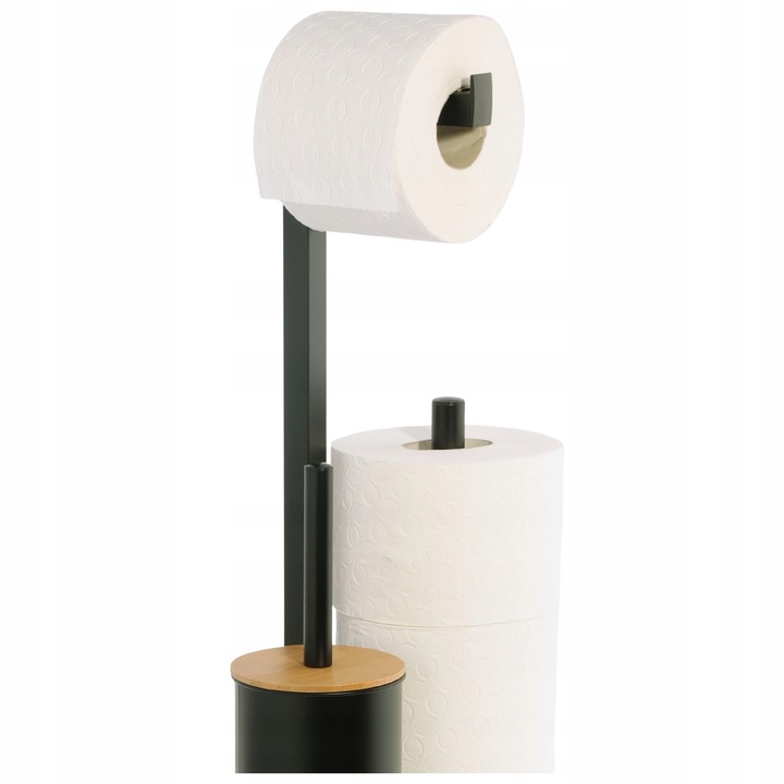 Stojak na papier toaletowy z uchwytem i szczotką WC czarny bambus YOKA HOME