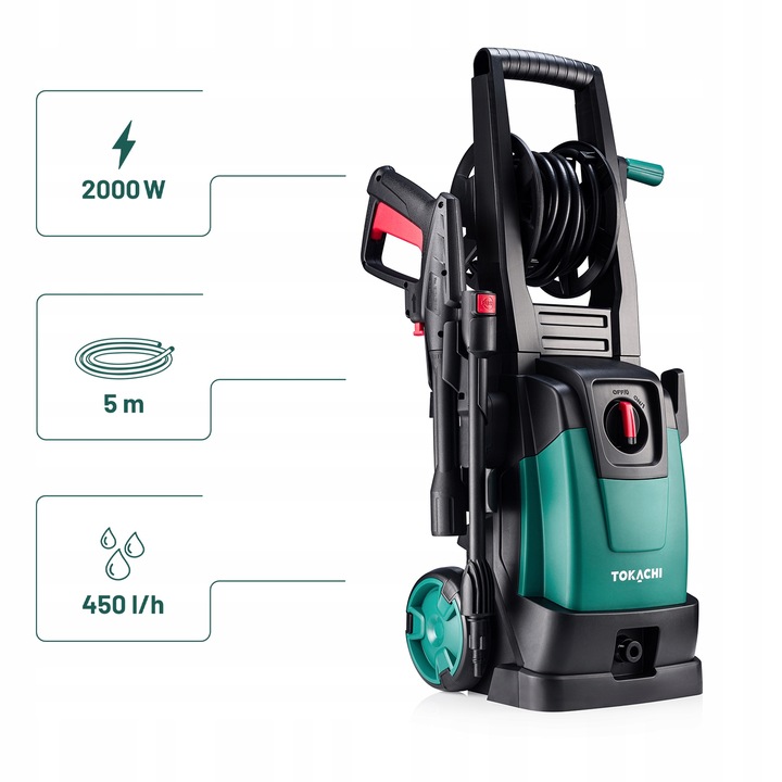 SAMOSSĄCA MYJKA CIŚNIENIOWA MOCNA POMPA 2000W TURBO DYSZA L6 ZWIJACZ