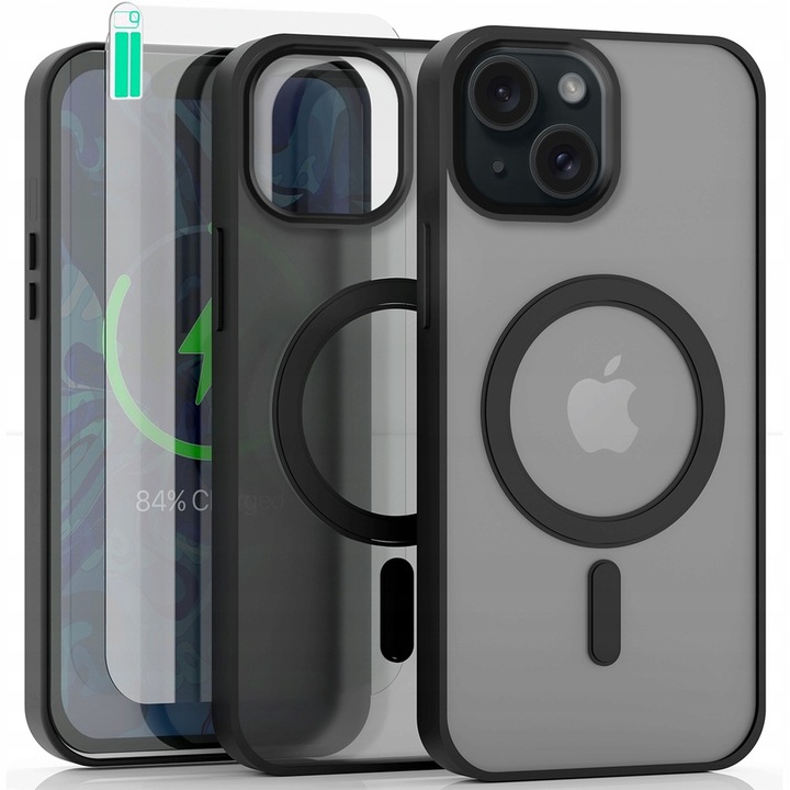 Etui Do iPhone 13 / 14 (Do Magsafe, Czarne Matowe, Wzmacniane) +Szkło 9H