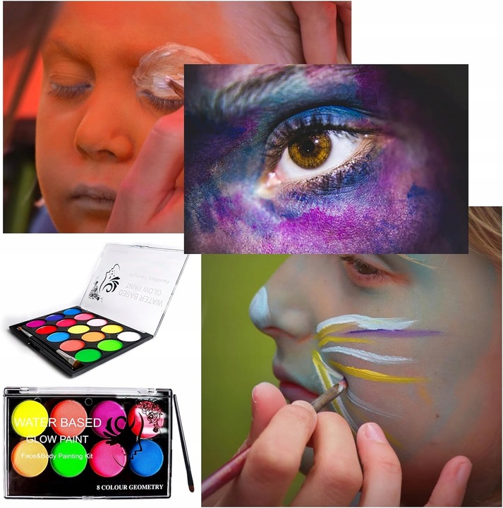 FARBY DO MALOWANIA TWARZY i CIAŁA ŚWIECĄCE W NOCY 15e. ZMYWALNE DLA DZIECI