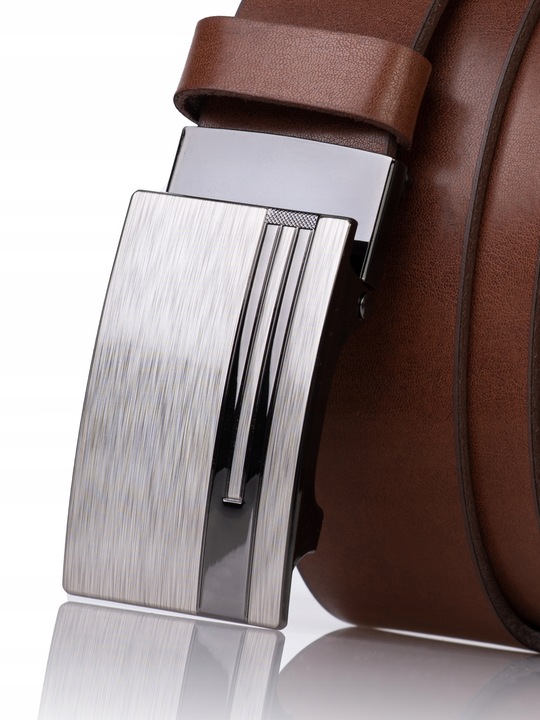 Pasek SKÓRZANY męski Klamra automat BRĄZOWY spodni