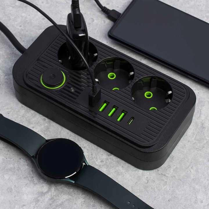 PRZEDŁUŻACZ listwa 2m 3 gniazda + 5x USB