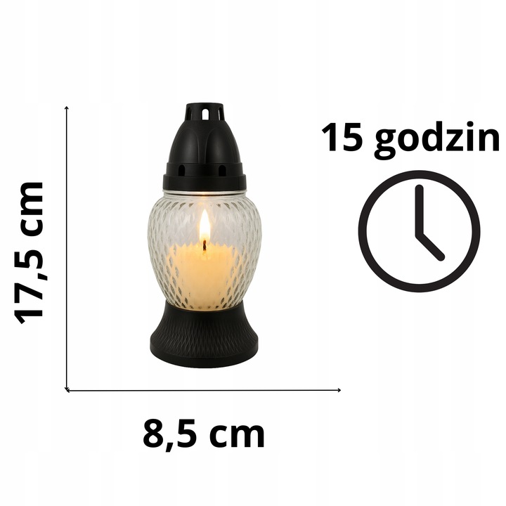 Znicz Szklany Duży na Grób Lampion Kapliczka 15 h 18 cm BIAŁY ZNICZ KRZYŻ