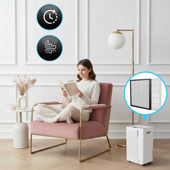 Osuszacz Powietrza Cube Pochłaniacz Wilgoci 20L Jonizacja WIFI 50 m2