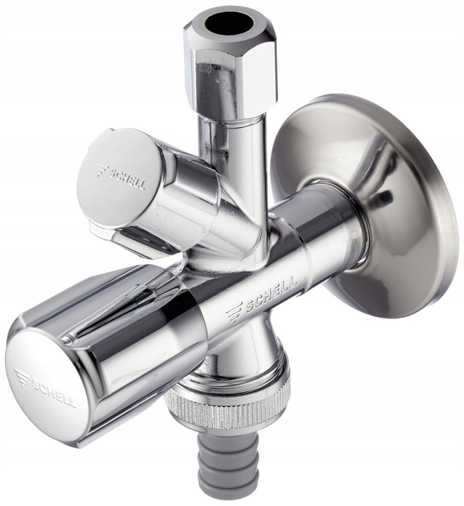 ZAWÓR KĄTOWY KOMBINOWANY 1/2"x3/4"x3/8 ZMYWARKA PRALKA KRAN BATERIA SCHELL