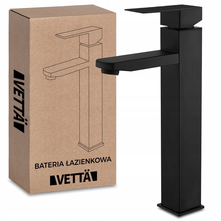 Bateria stojąca umywalkowa kran do umywalki zlewu czarna matowa wysoka