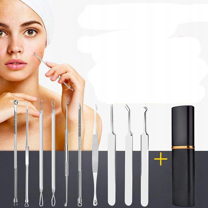 10× łyżeczki UNNY pęseta igła do usuwania zaskórników wągrów pryszczy