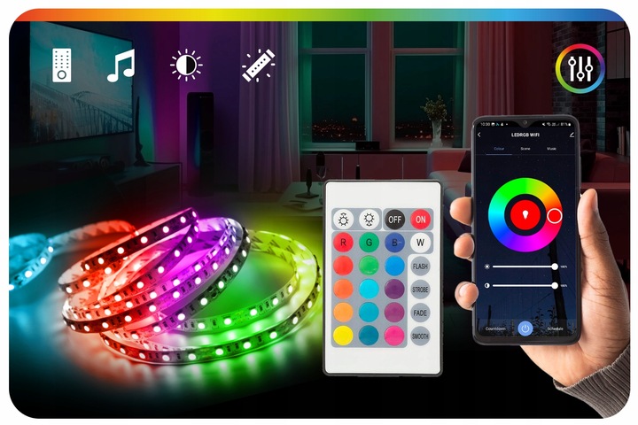 Taśma LED 6M RGB 5050 WiFi PILOT APLIKACJA TUYA ZESTAW MUZYKA TIMER