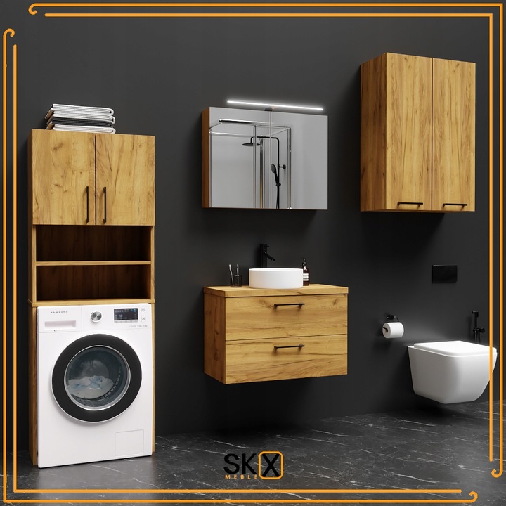 Szafka Łazienkowa Nad Pralkę Suszarkę Słupek Regał Zabudowa AGD Dąb