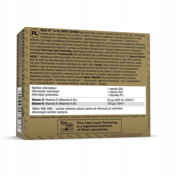OLIMP GOLD-VIT D3+K2 SPORT EDITION 60kaps WITAMINA D3 K2 MK7 MINERAŁY