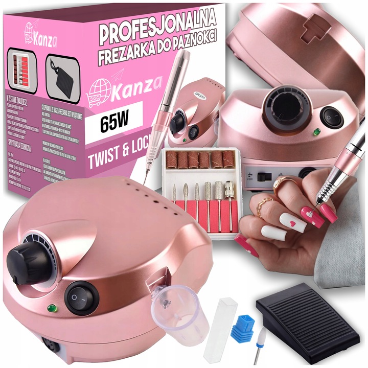 FREZARKA DO PAZNOKCI MANICURE PEDICURE 65W PROFESJONALNA MOCNA + FREZY
