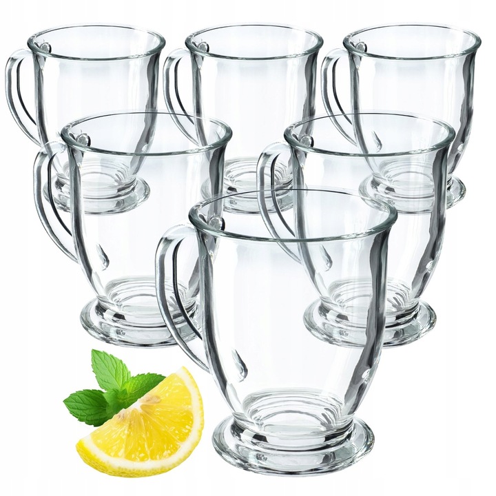 SZKLANKI DO HERBATY KAWY 460ml ZIMOWEJ KUBKI Z UCHEM ZESTAW SZKLANEK 6 szt