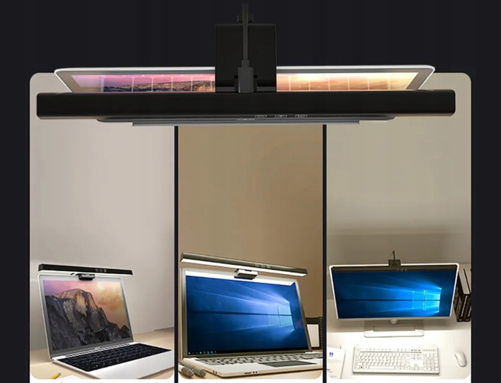 LAMPKA LED NA MONITOR EKRAN KOMPUTER REGULOWANA 3 BARWY KLIPS 48 DIOD USB-C