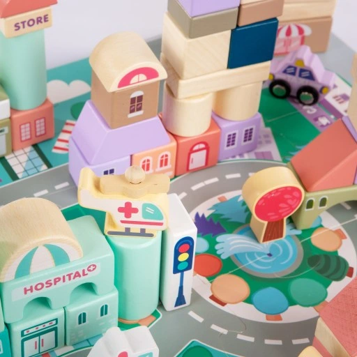 DREWNIANE KLOCKI ZESTAW DROGA MIASTO AUTA 115 ELEMENTÓW MATA PUZZLE