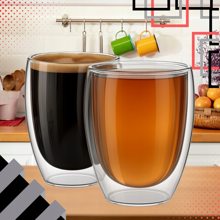SZKLANKI DO KAWY LATTE HERBATY 350ml TERMICZNE Z PODWÓJNYM DNEM ZESTAW