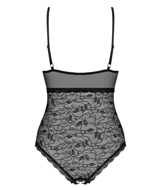 Body Damskie Koronkowe Elastyczne z Dziurką na Ramiączkach L/XL 818 Czarne