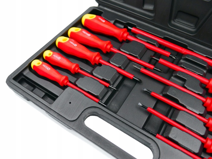 WKRĘTAKI ŚRUBOKRĘTY IZOLOWANE 11 ELEMENTÓW + WALIZKA RĄCZKA SOFT GRIP